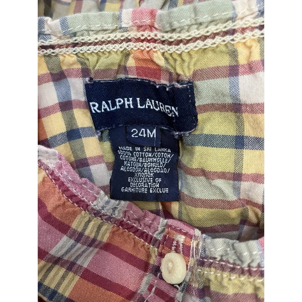 Ralph Lauren Toddler Girls Plaid Cottagecore Dainty Ruffle Button Up Dress 24M